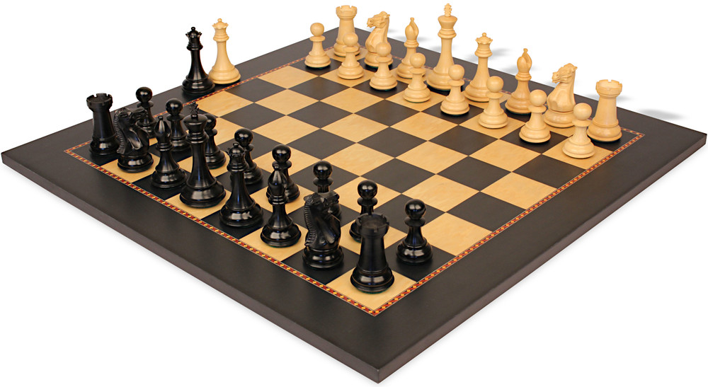 New Exclusive Staunton Chess Set - Ebonized & Boxwood Pieces - Queen's Gambit Chess Board - 3" King